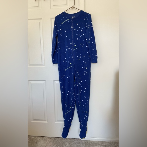 NICK & NORA  Pajamas Fleece Blue Night Stars Footie Zip Up M - Picture 3 of 5